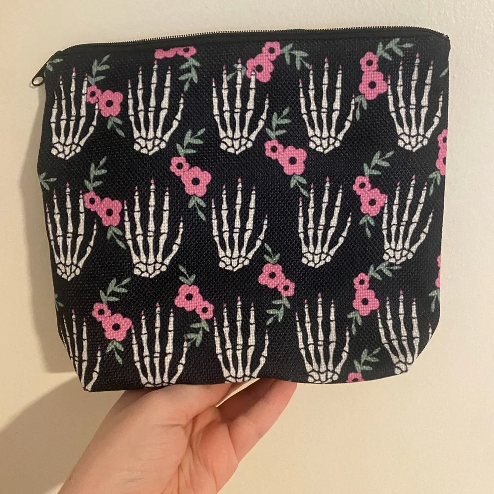 Skeleton Hand Floral Pouch